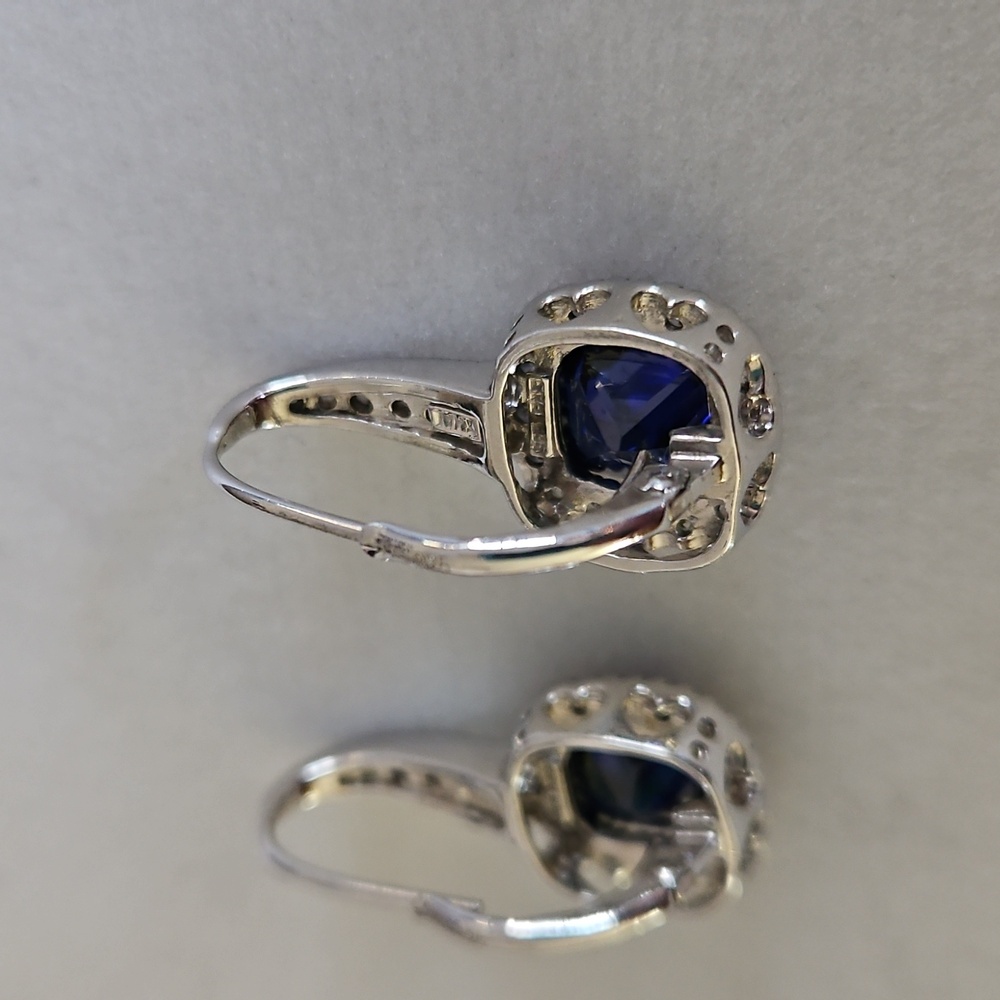 Cushion Cut Sapphire Earrings - Picture 12 of 16